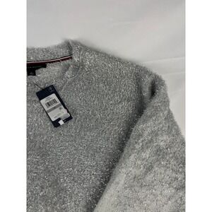 Tommy Hilfiger Women's 1X Metallic Sparkle Knit Sweater Gray‎ White Color Block
